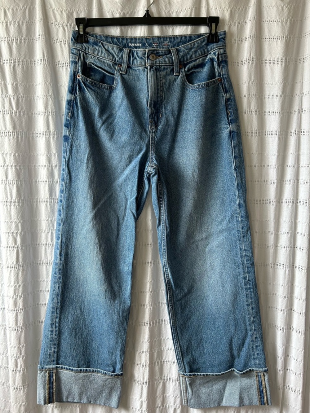 Old Navy Curvy Extra High Rise Cuffed Wide Leg Jeans Rolled Light Wash - Picture 4 of 7